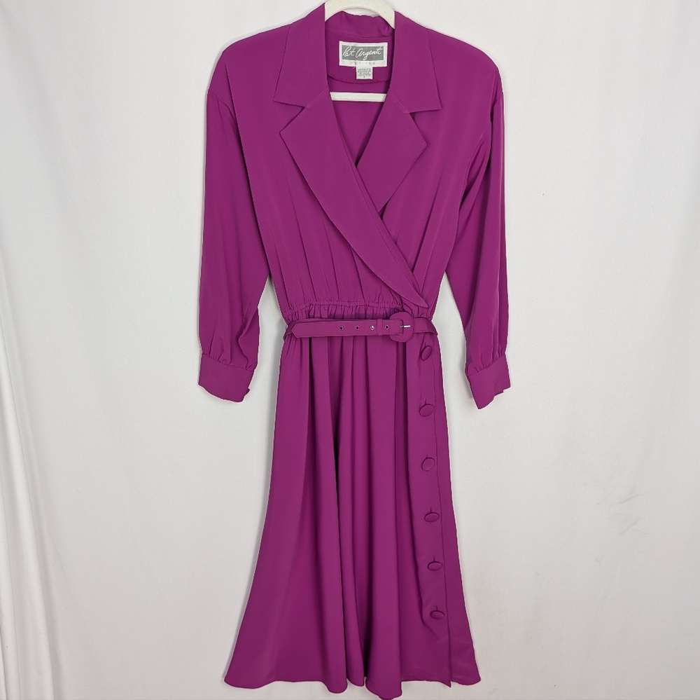 Vintage Pat Argenti Belted Wrap Dress Button Midi Secretary